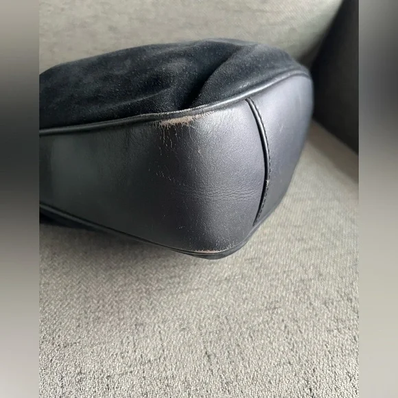 Gucci Black Suede Bamboo top handle bag